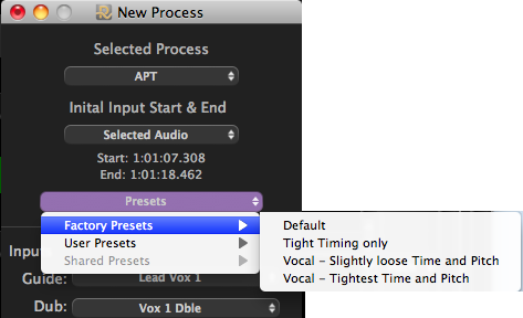 New Process Presets Menu